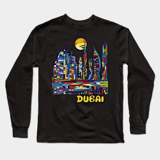 Dubai UAE Pop Art City Skyline Wanderlust Asia Travel Long Sleeve T-Shirt